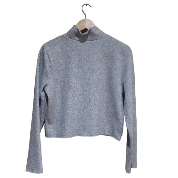 Zara Women's Cropped Sweater Gray Mock Neck Size Large - Picture 3 of 6